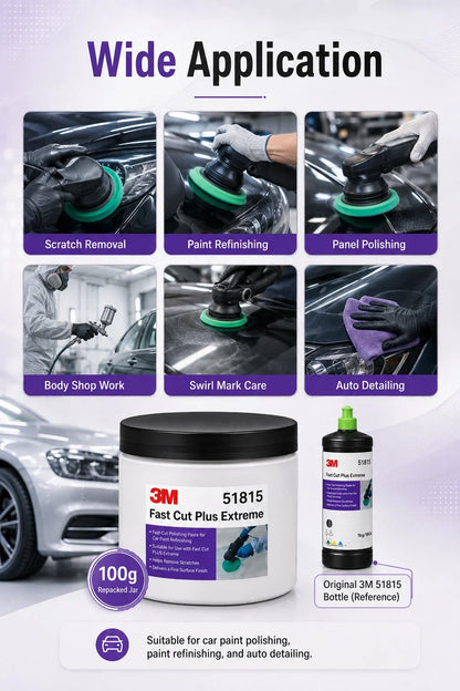 Composto Professionale 3M 51815 Fast Cut Plus Extreme per Lucidatura e Rimozione Graffi Vernice Auto, Confezione da 100g