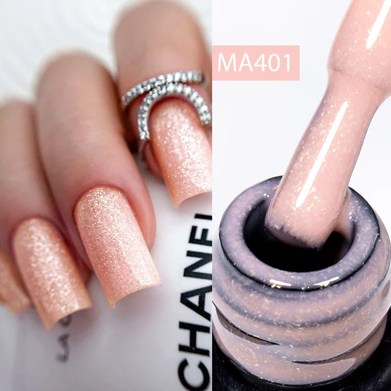 MEET ACROSS 7ml Gelatina Nuda Shimmer Base in gomma Gel Glitter Rosa Viola UV/LED Nail Art Vernis Gel Smalto per manicure Unghie FAI DA TE
