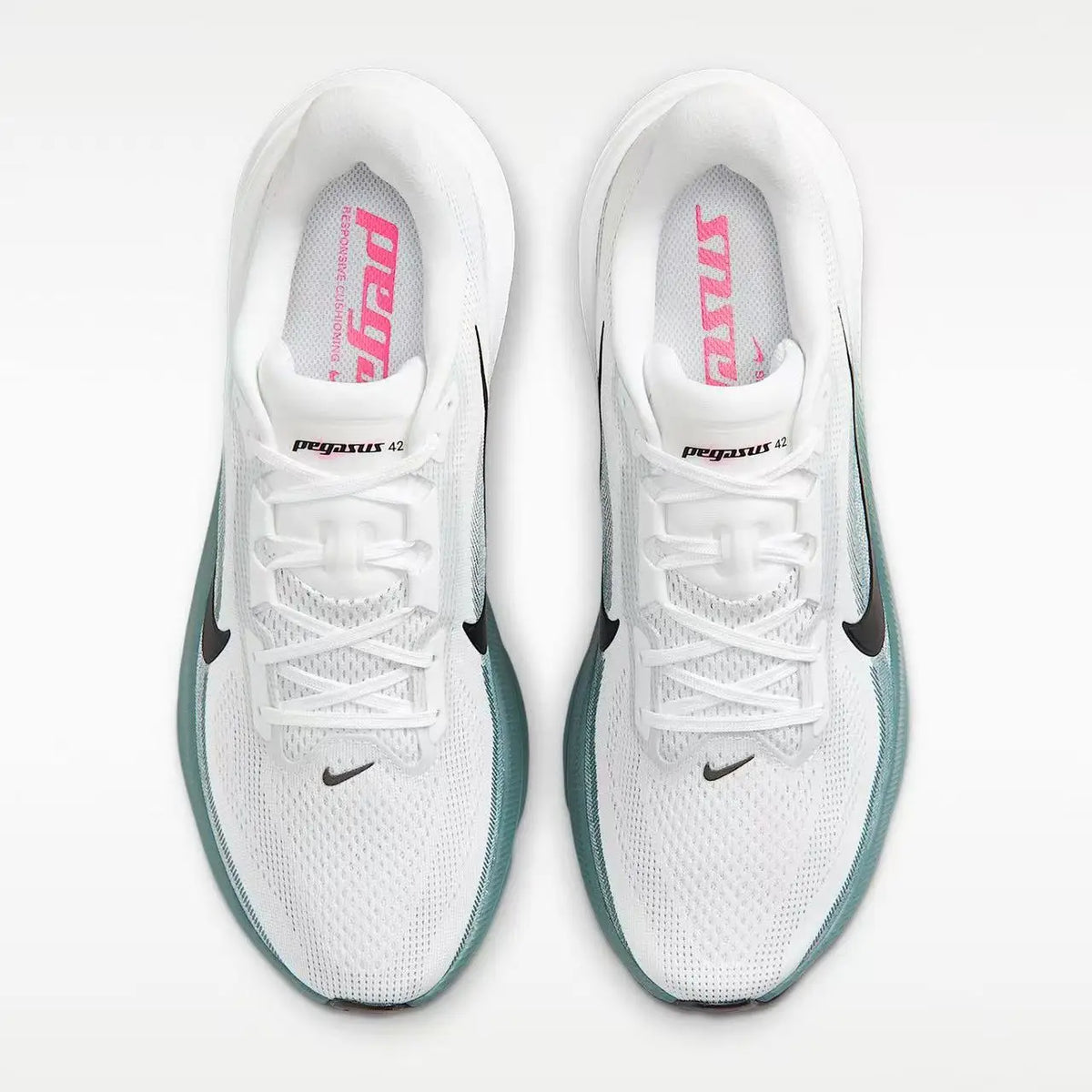 Nike Pegasus 42: scarpe da corsa da uomo, comode, resistenti all’usura e dotate di un’ottima elasticità, disponibili nei colori bianco, nero e verde, modello IB1873-110.