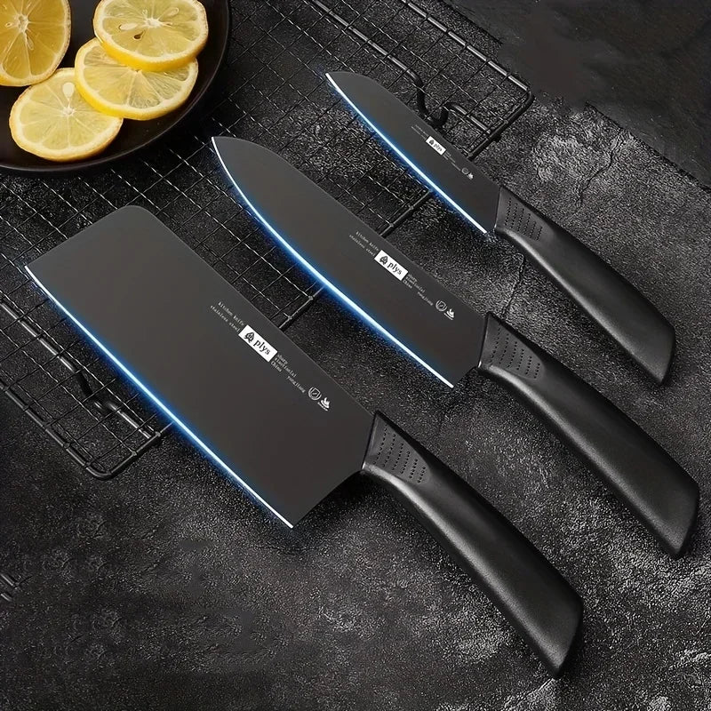 Set di coltelli da cucina, compresi coltello da chef, mannaia e coltello da frutta, con ceppo portacoltelli, adatto per sbucciare carne e verdure