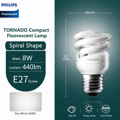 Philips Tornado Vite Edison fluorescente compatta E27 Luce a spirale 8W 12W 15W Lampadina a risparmio energetico 2700K 6500K Lampada a forma di torsione
