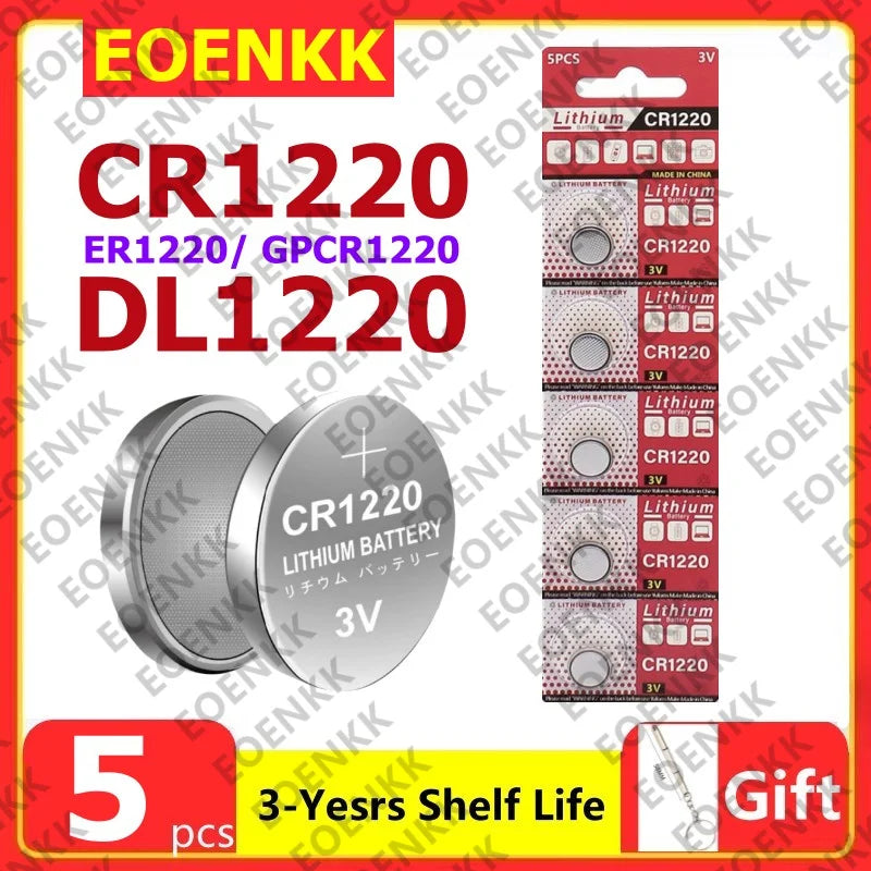 100 Pezzi Nuove Batterie CR1220 ad Alta Capacità, Batterie a Bottone al Litio CR 1220 per Orologi, Dispositivi Sanitari, Calcolatrici, ecc. 3V