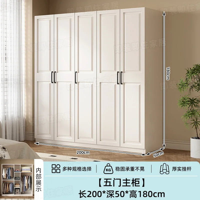 Armadio in stile crema per camera da letto, facile da montare, ideale per piccoli appartamenti, armadio in legno, mobile contenitore per stanze in affitto.