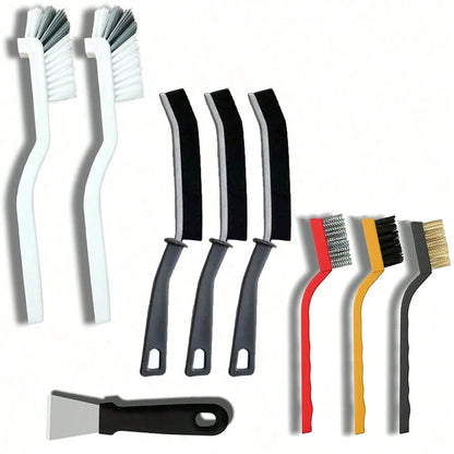 Set di 8/9 Spazzole per Pulizia Fessure, Accessori Multiuso a Setole Rigide per Cucina, Bagno, Angoli, Fughe, Lavandino