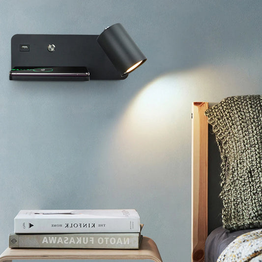 Lampada da parete a LED per interni Lampada da parete con ricarica USB e wireless per la casa Camera da letto Comodino Nordic Sconce 5W GU10 Lampadina AC110V/220V
