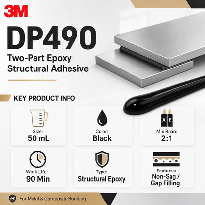 Adesivo Strutturale Epossidico Bicomponente Nero 3M DP490 Scotch-Weld 50mL 2:1 Anti-Scorrimento ad Alta Resistenza per Metallo Composito