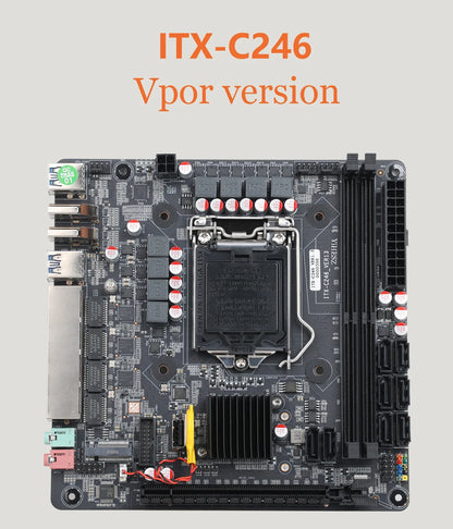 Scheda Madre NAS Mini Vpro YX-C246 a 8 Alloggiamenti 8 SATA 4 LAN 2xDDR4 3xM.2 PCIe x16 LGA1151 Supporta E-2100 E-2200 Core di 8a e 9a Generazione