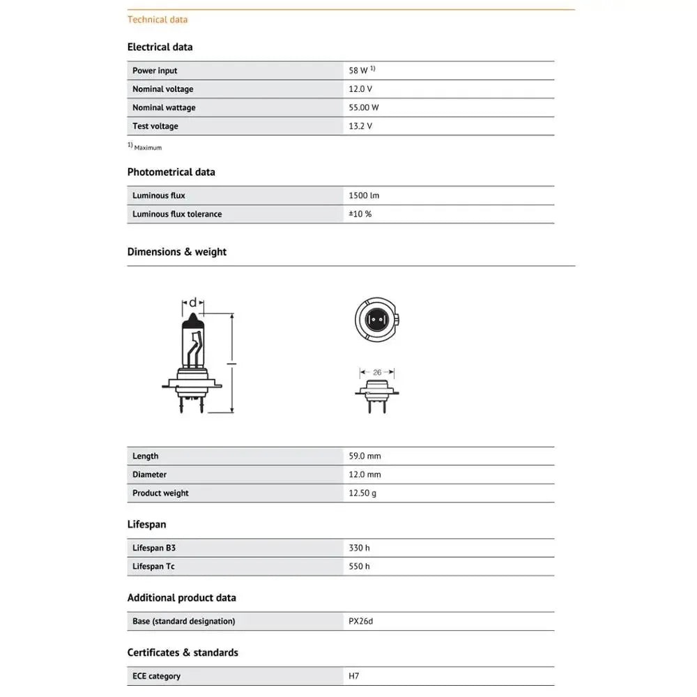 OSRAM 2 pezzi originale H7 12V 55W PX26d faro alogeno per auto standard 3200K lampade abbaglianti e anabbaglianti 64210GE Made in Germany coppia