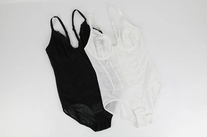 Body modellante in pizzo da donna con ferretto, controllo della pancia, modellante per tutto il corpo, corsetto con scollo a V, top, tuta, slip, lingerie, abbigliamento sexy
