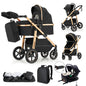 Passeggino 3 in 1 High Landscape per Neonati, Carrozzina Pieghevole Portatile di Lusso con Seggiolino Auto e Navicella da Viaggio
