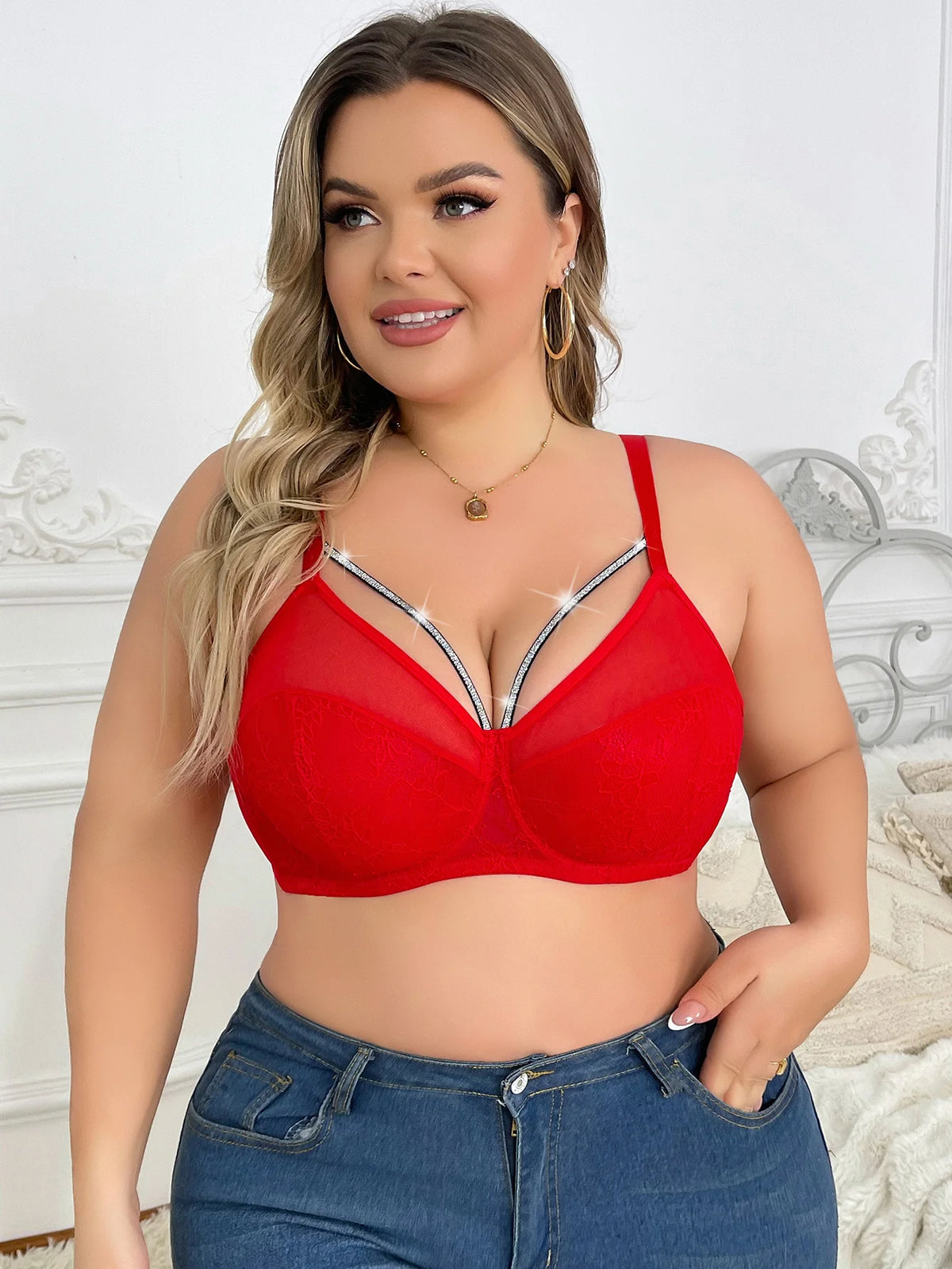 Intimo da donna taglie forti con mezza coppa pull up e design anti-cedimento in tinta unita adatto per donne grassocce XL-XXL HR2488