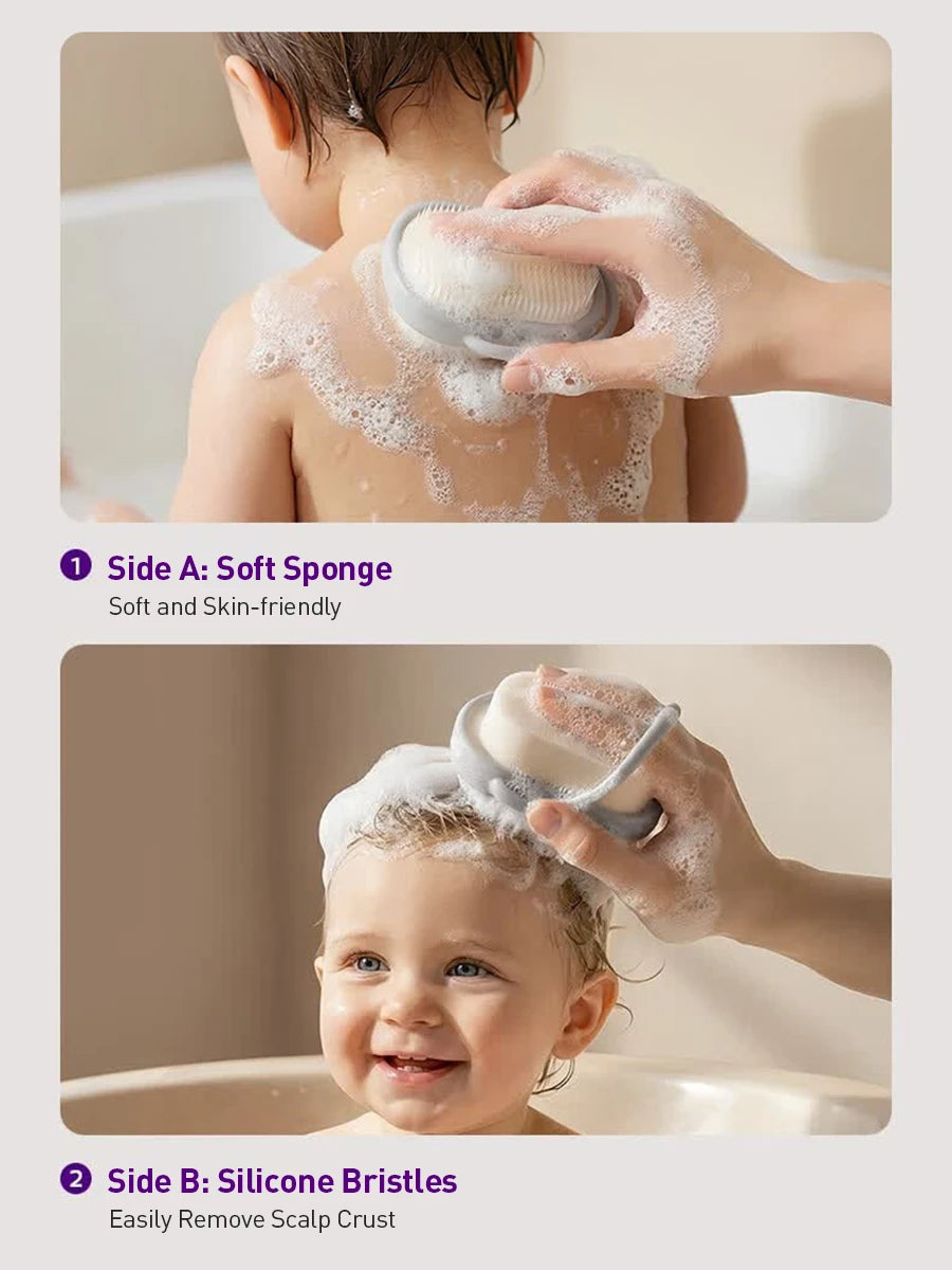 Philips Avent Spazzola per il lavaggio e il massaggio del bambino, doppia funzione, colore grigio nebbia, spazzola da bagno in morbido silicone per bambini da 0 a 12 anni