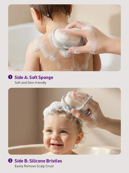 Philips Avent Spazzola per il lavaggio e il massaggio del bambino, doppia funzione, colore grigio nebbia, spazzola da bagno in morbido silicone per bambini da 0 a 12 anni