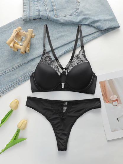 Dutton frontale nero da donna, bella schiena con anello in acciaio, reggiseno sexy, intimo perizoma, set di biancheria intima J2509
