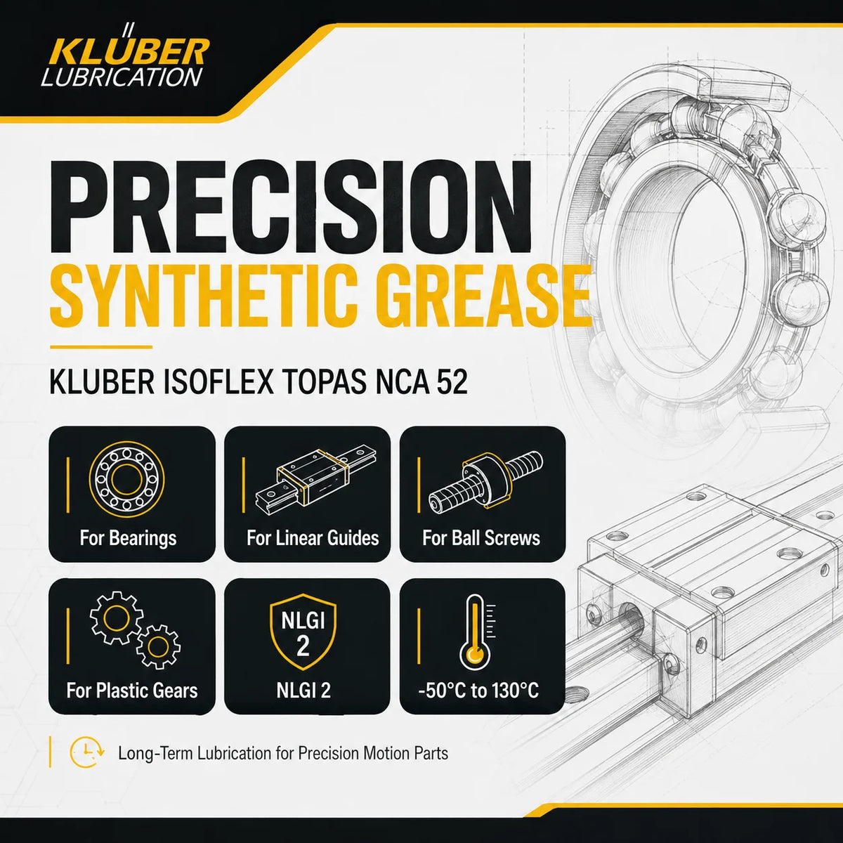 Grasso Sintetico Originale Kluber ISOFLEX TOPAS NCA 52 NLGI 2 per Cuscinetti a Bassa Temperatura, Guide Lineari e Viti a Ricircolo di Sfere