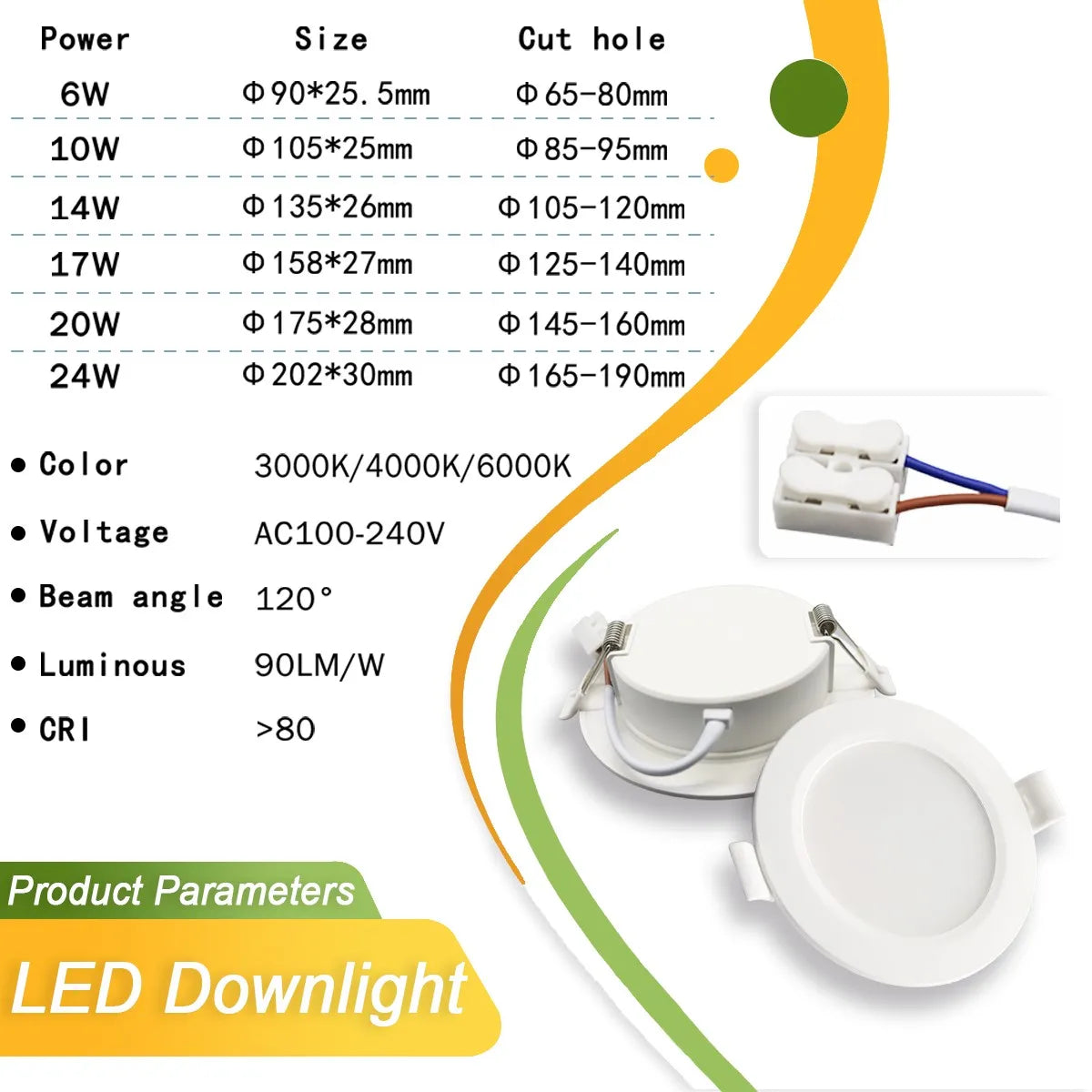 Faretto da incasso a LED da 10 pezzi 220V 110V Spot tre colori 6W 24W RA80 + faretto da incasso a soffitto a LED bianco caldo lampada a luce fredda