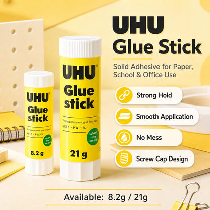 Colla stick UHU 8.2g 21g, colla solida forte, senza disordine, per scuola, ufficio, artigianato, carta.