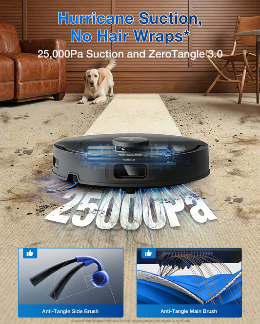 Robot aspirapolvere e lavapavimenti ECOVACS DEEBOT T30e OMNI, non si impiglia sui peli di animali domestici, autonomia di 180 minuti, silenzioso (64 dB), aspirazione da 25000 Pa, base con sistema di svuotamento automatico.