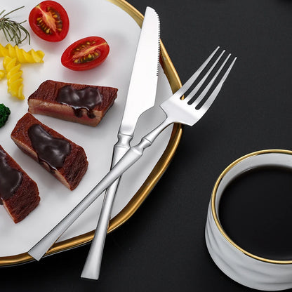 Set di posate da 24 pezzi in acciaio inox, coltelli, forchette, cucchiaini da caffè, stoviglie lavabili in lavastoviglie.