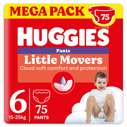 Huggies Little Movers, Pannolini Mutandina Taglia 6 (15-25 Kg) Pacco Mega, 75 Pz
