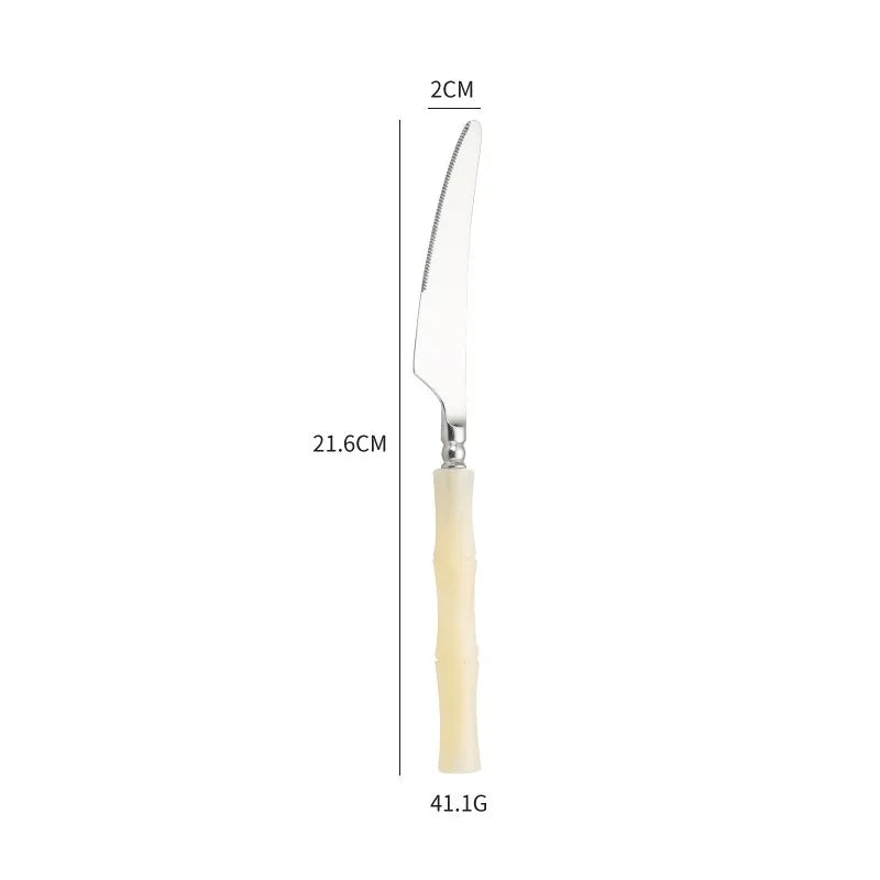 Nuovi posate in resina stile bambù 18/10 in acciaio inossidabile 304 posate classiche set di stoviglie argento blu verde crema trasporto di goccia
