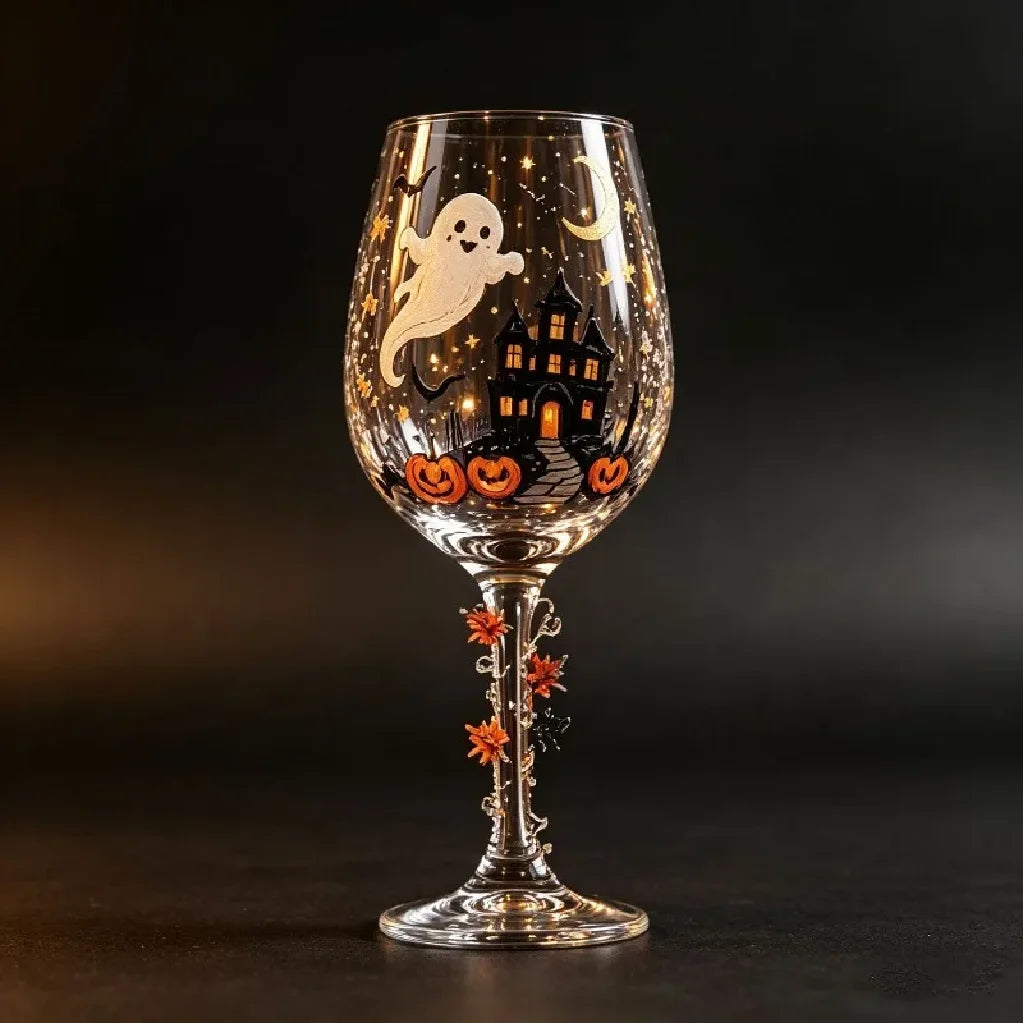 Set di Calici da Vino per Halloween in Confezione Regalo, Calici di Lusso in Vetro Artistico per Decorazioni da Tavola per Feste Invernali, Accessori Regalo per le Festività