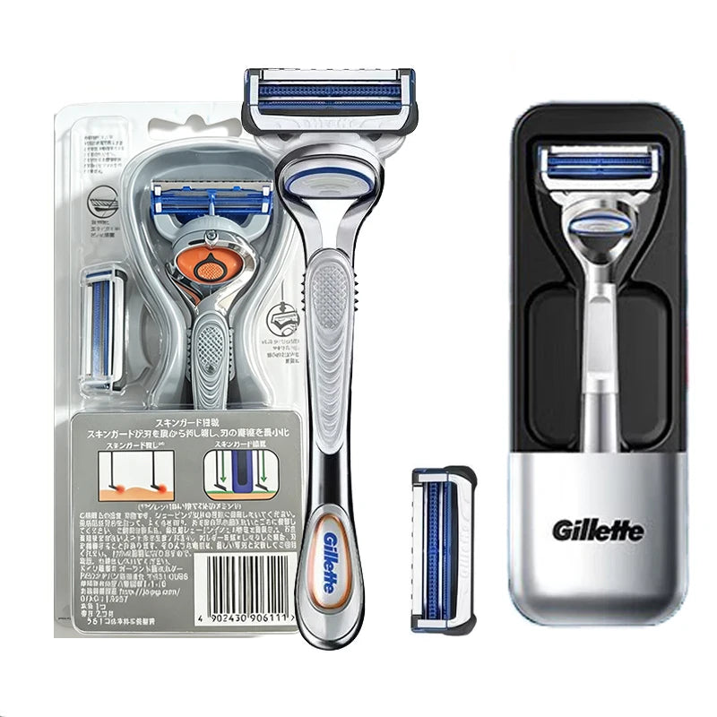 Rasoio manuale Gillette SkinGuard con 2 lame sottili Nano, pettine Skin Guard e strisce lubrificanti per pelli sensibili e acneiche, ideale per principianti.