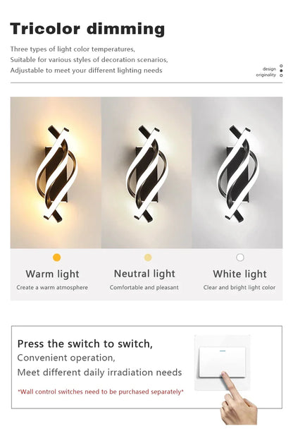 Lampada da parete moderna a LED Linea domestica Decorazione Lampada da parete Soggiorno Sfondo Muro Camera da letto Testiera Illuminazione bianca nera Lustro