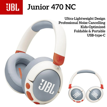 Cuffie wireless intraauricolari per bambini JBL Junior 470NC con cancellazione del rumore, batteria a lunga durata, ricarica rapida e connessione wireless.