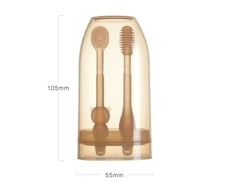 MAMIJOY Spazzolino da denti per bambini Spazzolino da lingua in silicone 3 in 1 Spazzolino da denti per addestramento per igiene orale per neonati con coperchio BPA gratuito BY11