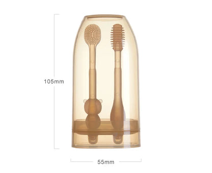 MAMIJOY Spazzolino da denti per bambini Spazzolino da lingua in silicone 3 in 1 Spazzolino da denti per addestramento per igiene orale per neonati con coperchio BPA gratuito BY11