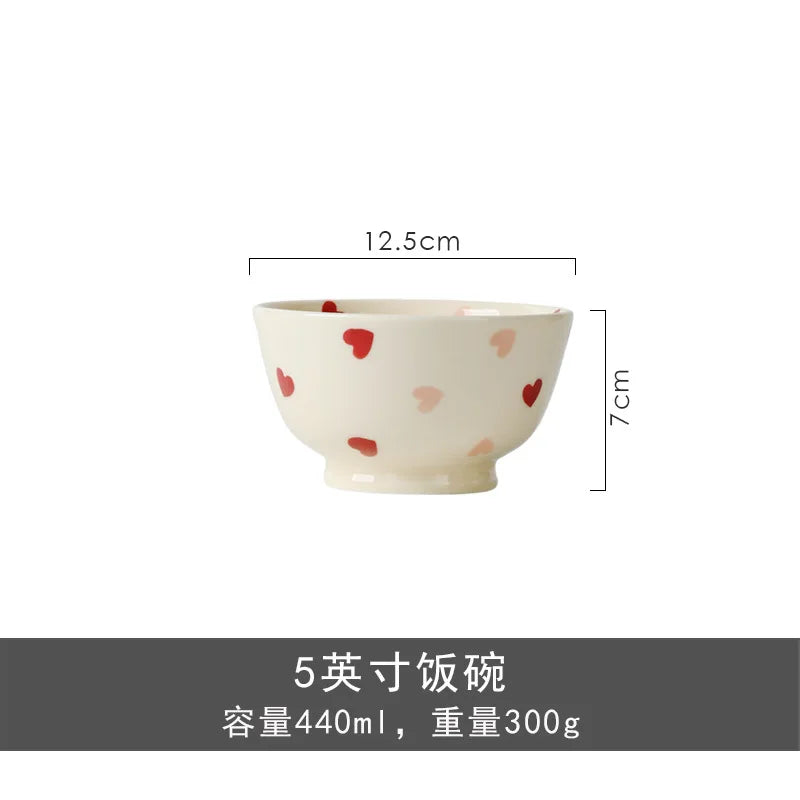 Set di stoviglie in ceramica a forma di cuore, piatto piano, insalatiera di riso, tazza da caffè, amore giapponese, regalo caldo per San Valentino