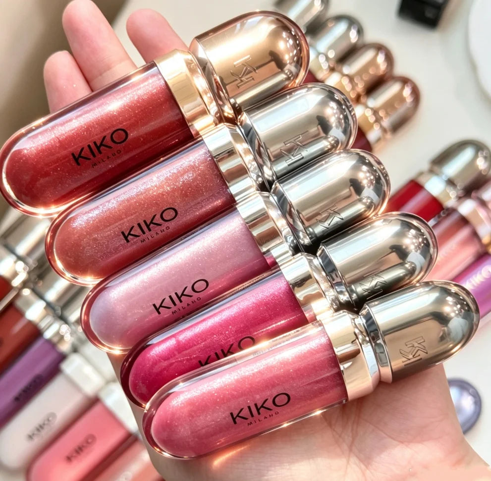 KIKO Lucidalabbra 3D Hydra, Lucidità Elevata, Labbra Effetto Vetro, Volumizzante Trasparente Nutriente, Lunga Durata, Tinta Latte e Tinta Fagiolo, Cosmetico per Labbra Nude