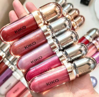 KIKO Lucidalabbra 3D Hydra, Lucidità Elevata, Labbra Effetto Vetro, Volumizzante Trasparente Nutriente, Lunga Durata, Tinta Latte e Tinta Fagiolo, Cosmetico per Labbra Nude