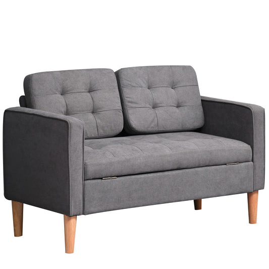 Divano a 2 Posti HOMCOM, Divano con Vano Contenitore, Gambe in Legno, Divano Imbottito Effetto Velluto per Soggiorno, Camera da Letto, 117x62x78 cm, Grigio