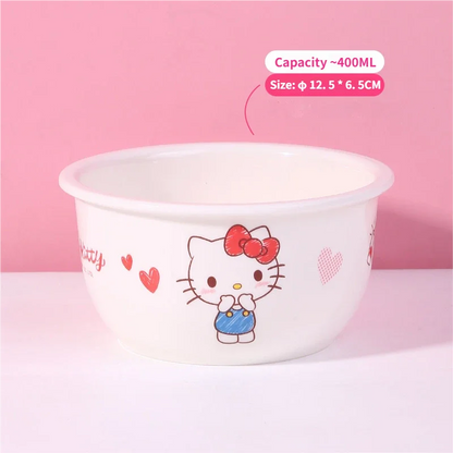 WUHE Set di Stoviglie per Bambini Hello Kitty, Ciotole e Piatti in Melamina, Design Cartoon per Ragazze, Senza BPA, Infrangibile, Lavabile in Lavastoviglie