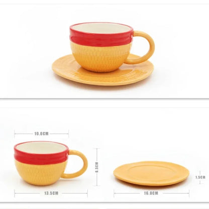Tazza da caffè e piattino del fumetto Tazze d'acqua a forma di cappello creativo Cosplay Anime Chopper Ace Sabo Tazza in ceramica Piatto da dessert Regali