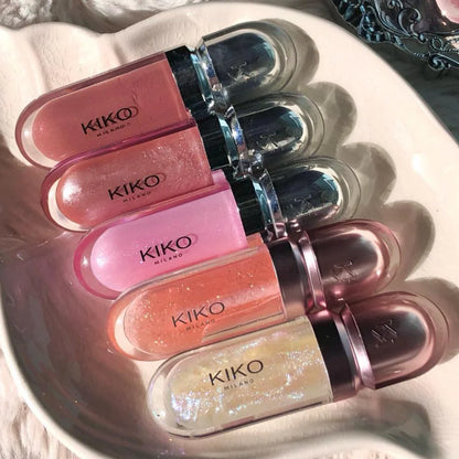 Kiko 3D Hydra LipGloss, rossetto e lucidalabbra a lunga tenuta, impermeabile, idratante, con effetto luminoso, blush, colori: brun, rosa, perla, mauve, eyeliner.