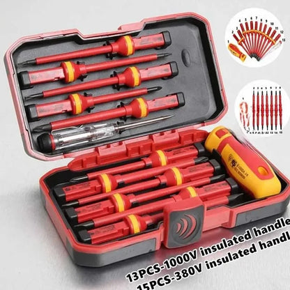 Kit di Attrezzi per Elettricisti 15 Pezzi, Set di Cacciaviti Isolati 1000V con Punte Magnetiche Piatte, Phillips, Pozidriv e Torx