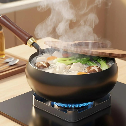 Padella in Ferro Non Rivestita con Coperchio, Forgiata a Mano, Antiaderente per Cucinare, Pentola per Wok, Accessori da Cucina per Fornelli a Gas