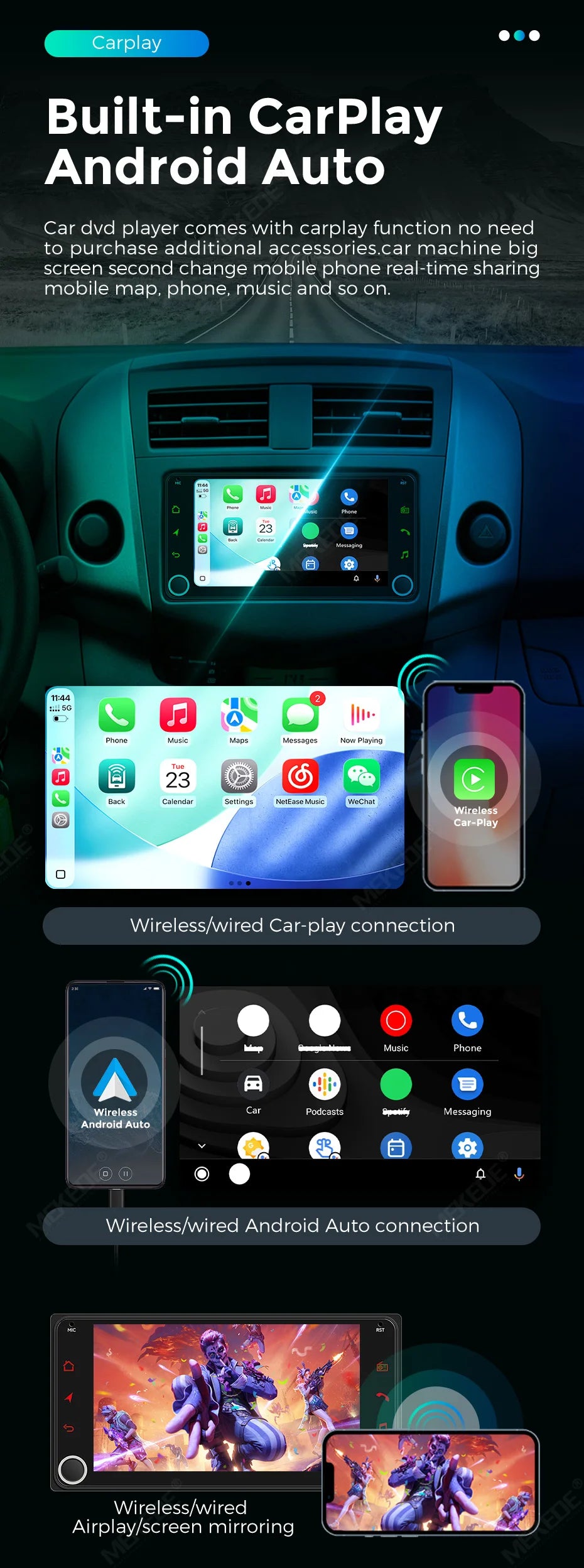 MEKED Autoradio Linux 7 Pollici con CarPlay Wireless e Android Auto per Toyota Yaris Corolla RAV4 Avensis Aygo Prius, Lettore Multimediale Universale 4K con Schermo per Telecamera Posteriore