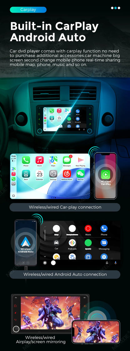 MEKED Autoradio Linux 7 Pollici con CarPlay Wireless e Android Auto per Toyota Yaris Corolla RAV4 Avensis Aygo Prius, Lettore Multimediale Universale 4K con Schermo per Telecamera Posteriore