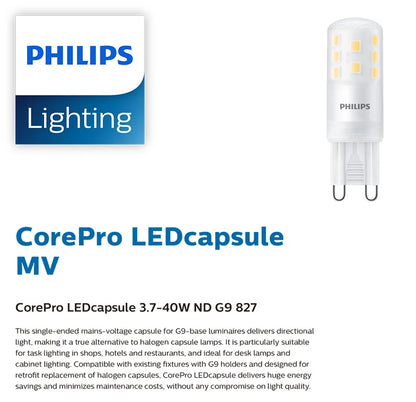 Philips CorePro LEDcapsule 3,7 W (= 40 W alogena) Lampada a spillo LED G9 2700 K Capsula bianca calda 220-240 V Lampadina Hotel Negozio Luce da scrivania