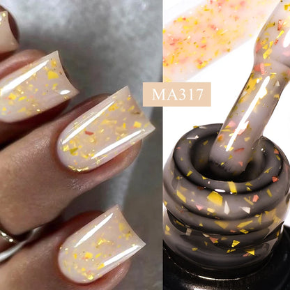 MEET ACROSS 7ml Gelatina Nuda Shimmer Base in gomma Gel Glitter Rosa Viola UV/LED Nail Art Vernis Gel Smalto per manicure Unghie FAI DA TE