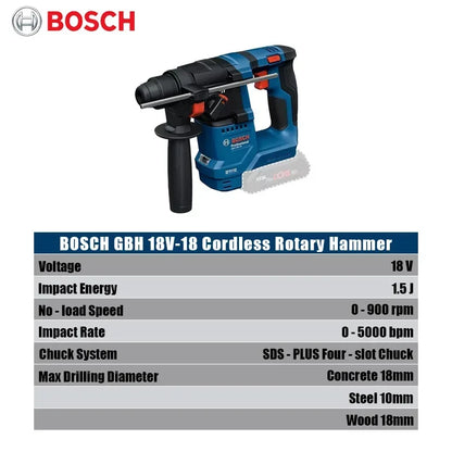Bosch GBH 18V-18 Trapano Tassellatore a Percussione a Batteria SDS PLUS Professionale 18V Brushless Senza Batteria