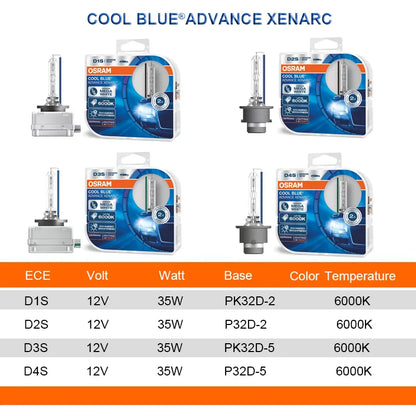 OSRAM HID D3S D1S D2S D4S Cool Blue Advance CBA Xenon Super White Faro per auto Fascio alto/basso Originale 6000K12V 35W (2 pezzi)