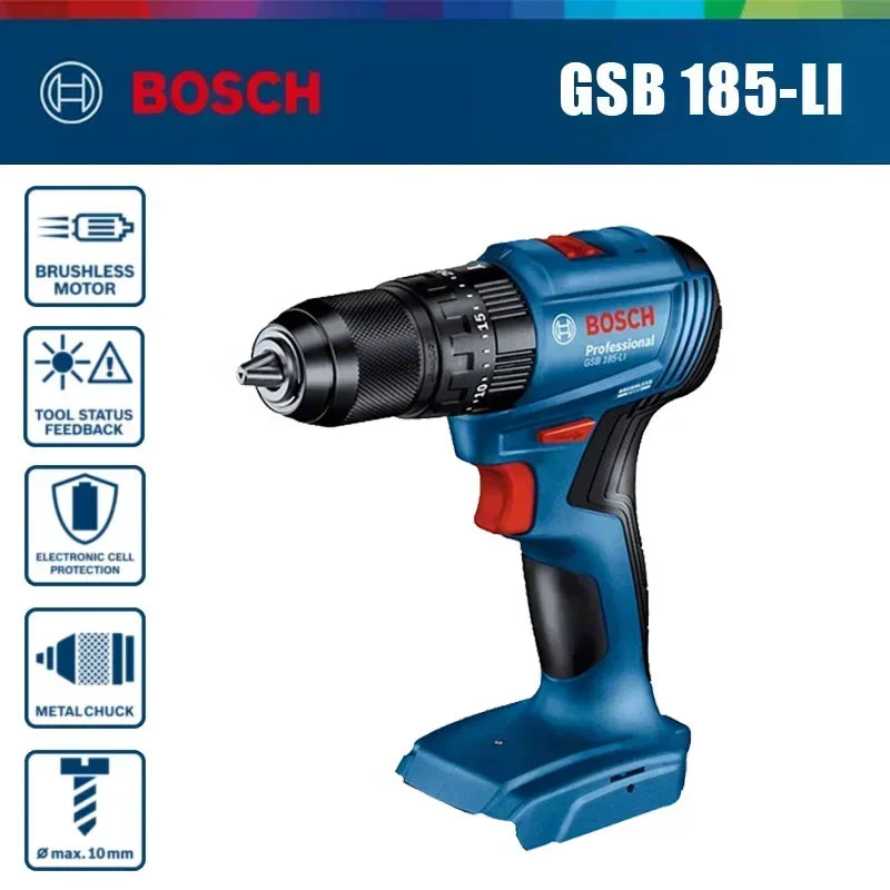 Trapano avvitatore a impulsi senza fili Bosch GSB 185-LI 18V, motore brushless, 1900 giri/min, cacciavite elettrico multifunzione, utensili elettrici (senza batteria)