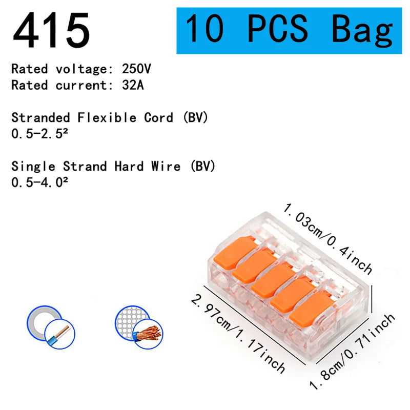 Terminali plug-in rapidi di tipo universale arancione da 10-75 pezzi, connettori per apparecchiature elettriche, terminali per connettori per cavi, 250 V/32 A