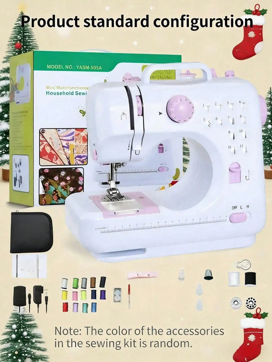 Macchina da cucire elettrica portatile per uso domestico, con 12 tipi di punto, alimentazione a corrente alternata e a batteria, dotata di un kit di accessori da 32 pezzi, leggera e facile da usare, ideale per principianti, p