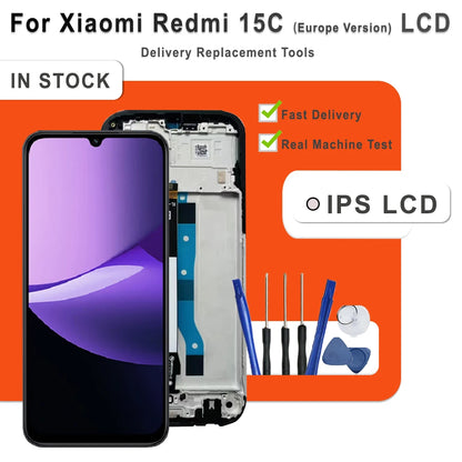 LCD nuovo al 100% testato per Xiaomi Redmi 15C versione europea, gruppo digitalizzatore touch screen LCD con telaio, parti di ricambio per riparazione.